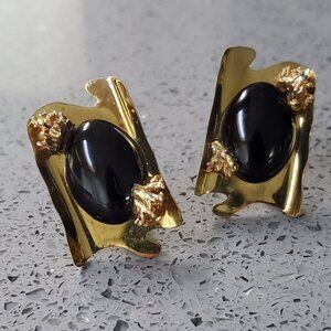 Unique Handcrafted Modernist Statement Clip on Earrings Signed Jacklynn